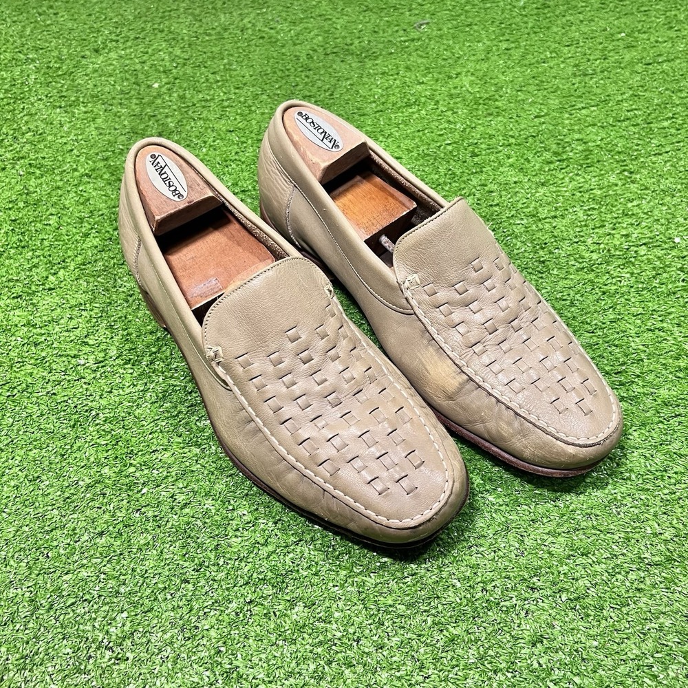 Vintage Florsheim‎ Loafers Size 12 Woven Leather Beige Cream 70s Loafers Disco